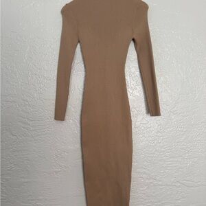 NEW With Tags - Elegant Tan Ribbed Knit Dress - MISGUIDED - Size 4